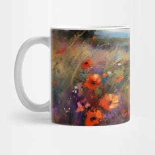 Poppy field and wildflowers Mug